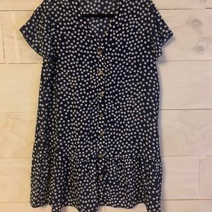 Navy T-shirt dress with flower detail